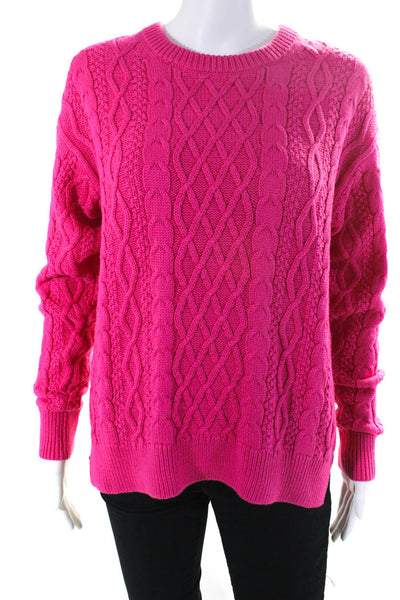 J Crew Womens Thick Cable Knit Oversize Crew Neck Sweater Hot Pink Size Small