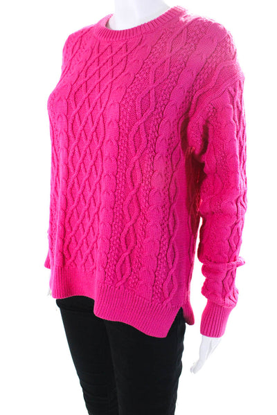 J Crew Womens Thick Cable Knit Oversize Crew Neck Sweater Hot Pink Size Small