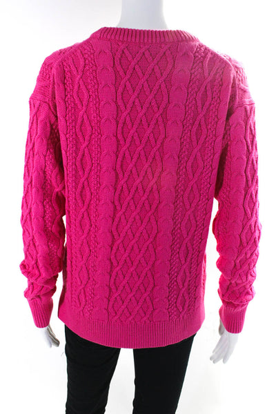 J Crew Womens Thick Cable Knit Oversize Crew Neck Sweater Hot Pink Size Small