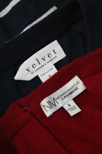 Velvet Neiman Marcus Womens Crew Neck Sweater Red Navy Size Small Lot 2