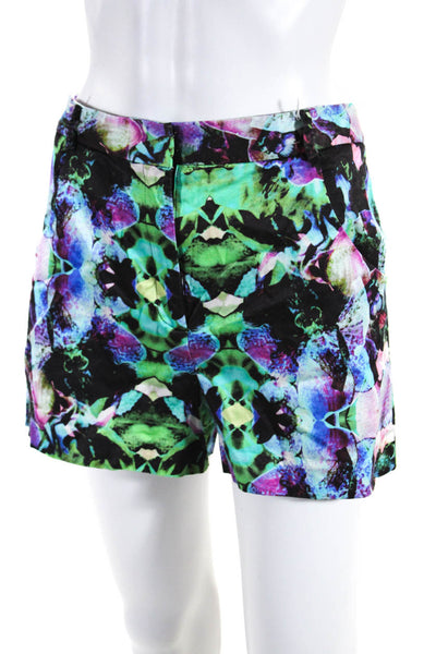 Milly Womens Abstract Print High Rise Casual Shorts Green Purple Black Size 8