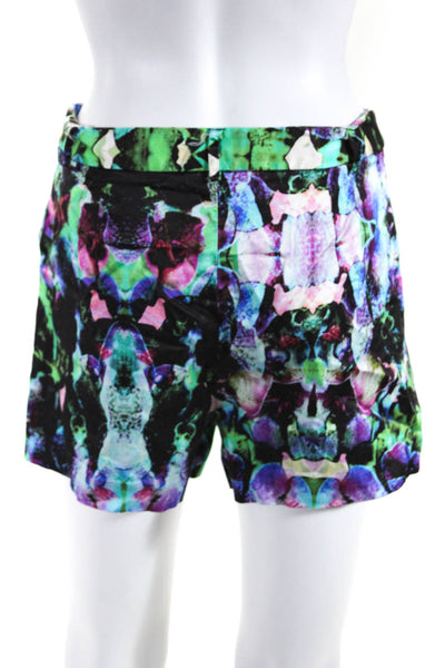 Milly Womens Abstract Print High Rise Casual Shorts Green Purple Black Size 8
