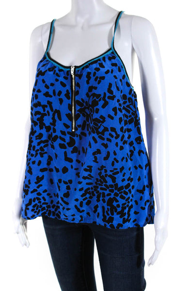 Yumi Kim Women's Silk Spotted Print Front Zip Blouse Blue Size M