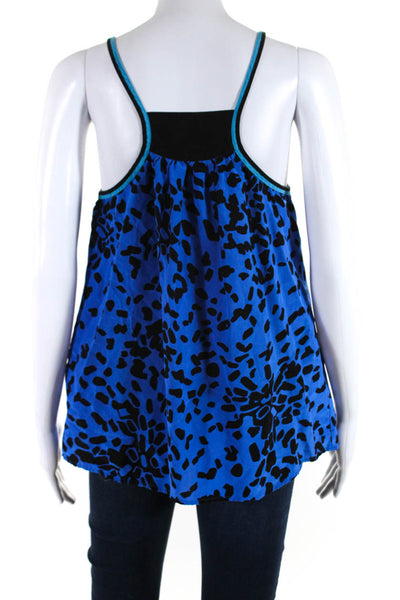 Yumi Kim Women's Silk Spotted Print Front Zip Blouse Blue Size M