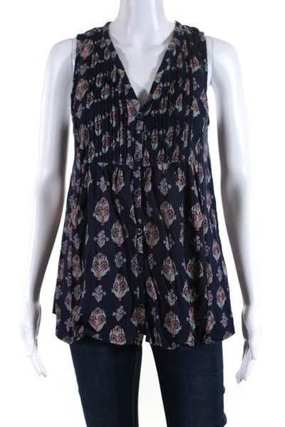 Maeve Anthropologie Women's Abstract Print V-Neck Blouse Blue XS