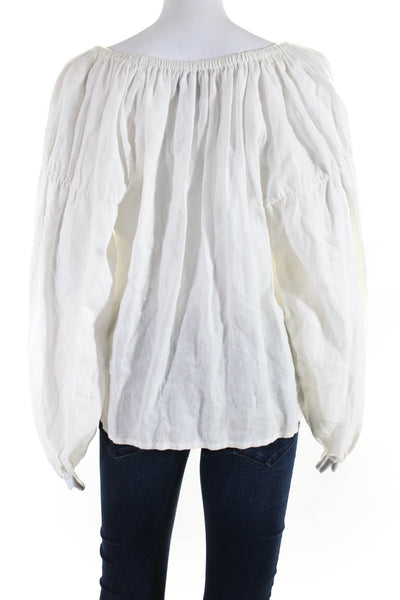 Les Coyotes De Paris Womens Long Sleeve Off Shoulder Linen Top White Size Small