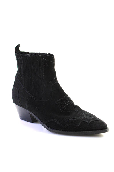 Select Womens Slip On Block Heel Pointed Toe Booties Black Suede Size 39