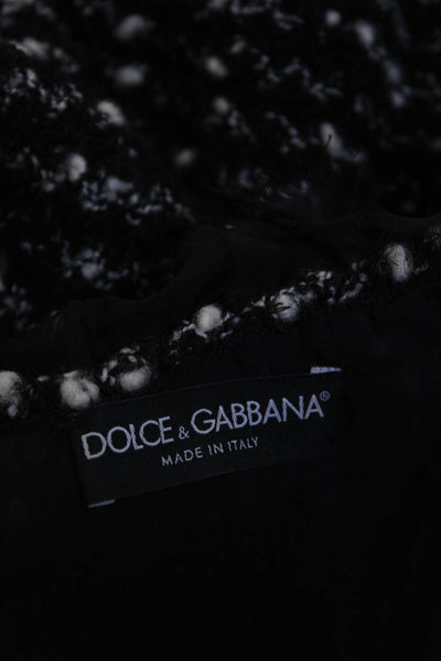 Dolce & Gabbana Womens Boucle Button Down Jacket Black White Wool Size EUR 42