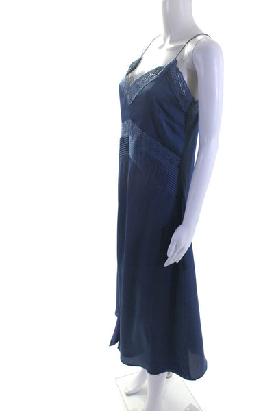 The Westside Womens Back Zip Spaghetti Strap Satin Midi Dress Blue Size Medium