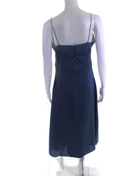 The Westside Womens Back Zip Spaghetti Strap Satin Midi Dress Blue Size Medium