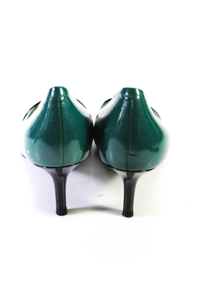 Isaac Mizrahi Womens Patent Leather Cap Toe Stiletto Pumps Turquoise Black 9