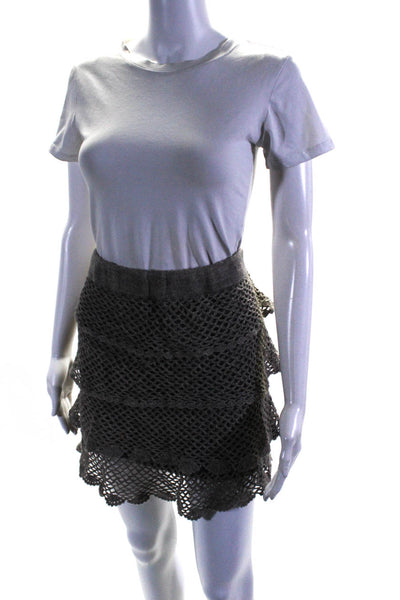 Smitten Womens Elastic Waist Scalloped Edge Tiered Knit Short Skirt Gray Size M