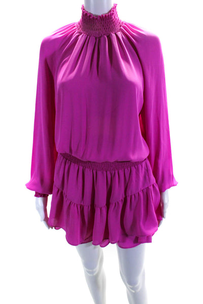 Krisa Womens Solid Pink High Neck Long Sleeve Layered Drop Waist Dress Size S
