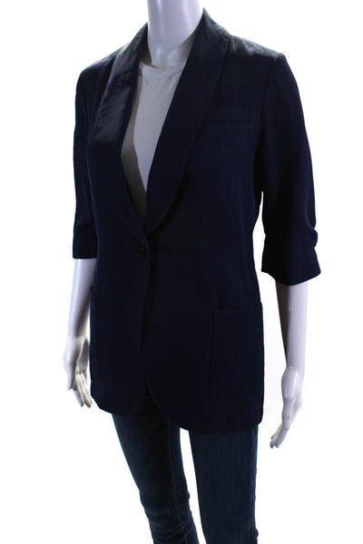 Elizabeth and James Womens Navy One Button 3/4 Sleeve Blazer Jacket Size 2