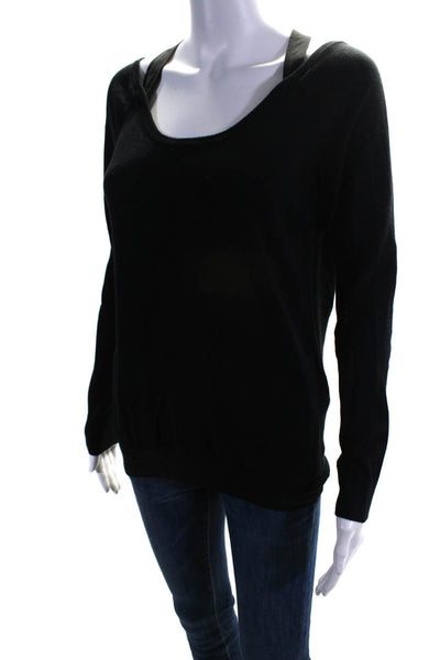 Sandro Womens Silk Zipped Cut-Out Long Sleeve Round Neck Sweater Black Size 2