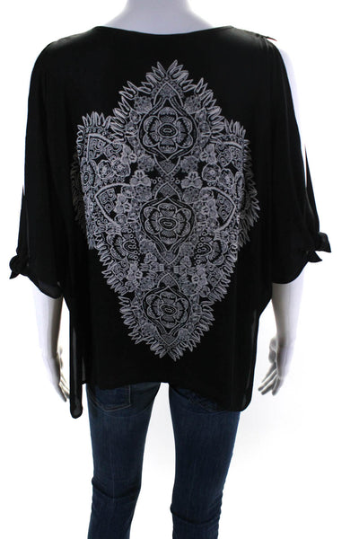 Madison Marcus Womens Silk Abstract Print Buttoned Blouse Top Black Size XS