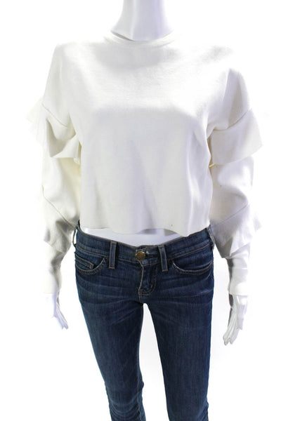 Alice + Olivia Womens Crew Neck Ruffled Long Sleeve Sweatshirt White Size XS