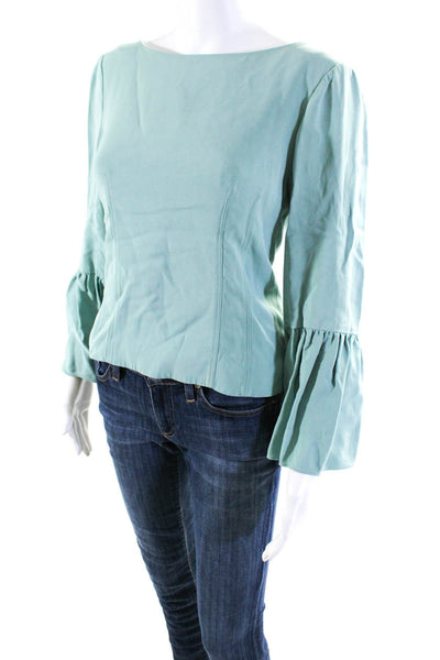 Tibi Women's Long Sleeve Lined Ruffle Blouse Blue Size 8