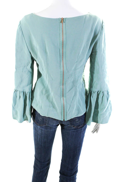 Tibi Women's Long Sleeve Lined Ruffle Blouse Blue Size 8