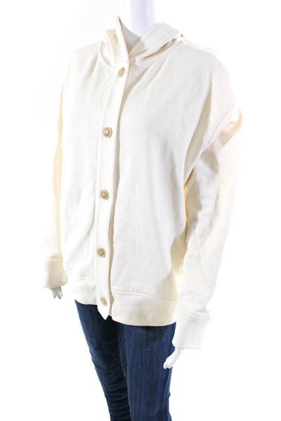 Vince Womens Knit Terry Hooded Button Up Cardigan Jacket Ivory Size Small
