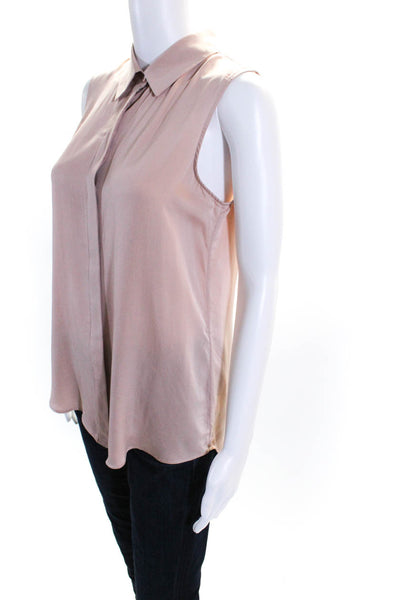 Theory Womens Sleeveless Button Up Top Blouse Light Pink Silk Size Medium