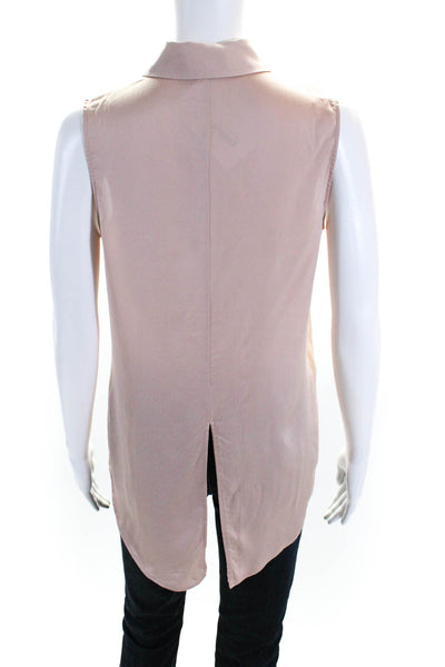 Theory Womens Sleeveless Button Up Top Blouse Light Pink Silk Size Medium