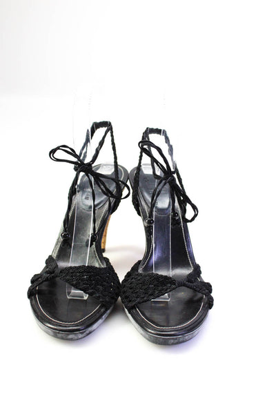 Cole Haan Womens Black Braided Lace Up High Heels Sandals Shoes Size 8