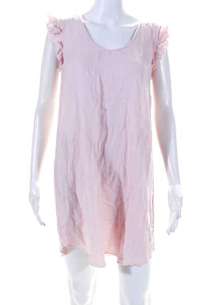 Lilla P Women's Cotton Ruffle Trim Scoop Neck Shift Dress Pink Size S