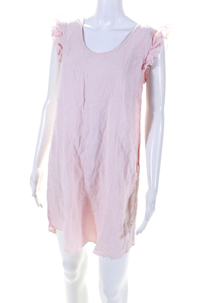 Lilla P Women's Cotton Ruffle Trim Scoop Neck Shift Dress Pink Size S