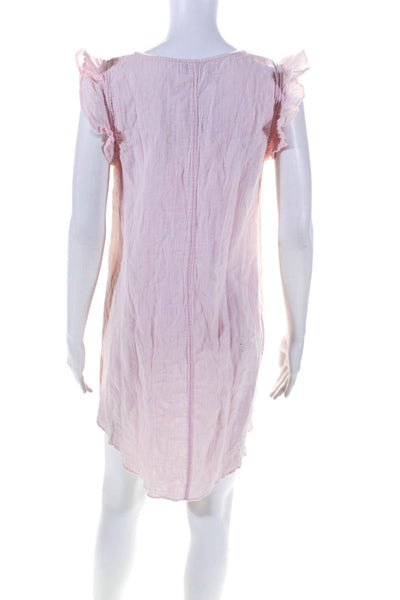 Lilla P Women's Cotton Ruffle Trim Scoop Neck Shift Dress Pink Size S