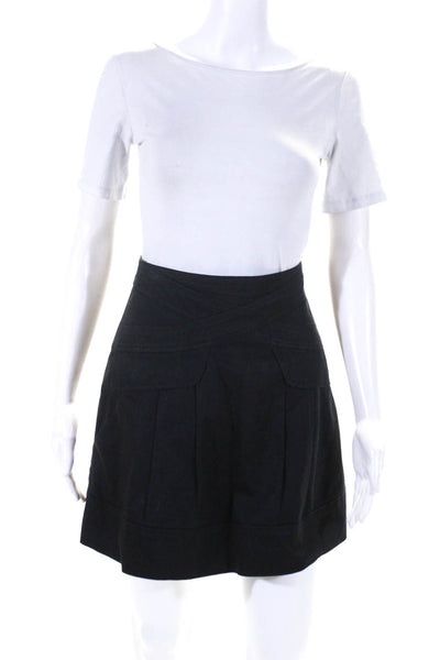 Nanette Lepore Womens Cotton Back Zipped Pleated A-Line Skirt Black Size 0