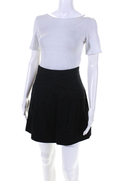 Nanette Lepore Womens Cotton Back Zipped Pleated A-Line Skirt Black Size 0