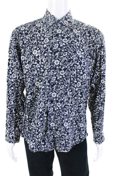 Paul Smith Mens Floral Print Buttoned Long Sleeve Collared Top Blue Size EUR42