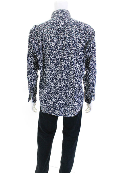 Paul Smith Mens Floral Print Buttoned Long Sleeve Collared Top Blue Size EUR42