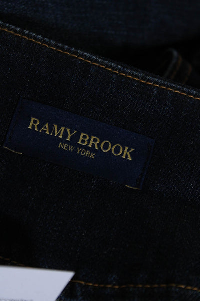 Ramy Brook Womens Blue Medium Wash Zip Front Denim Flare Leg Overalls Size 26