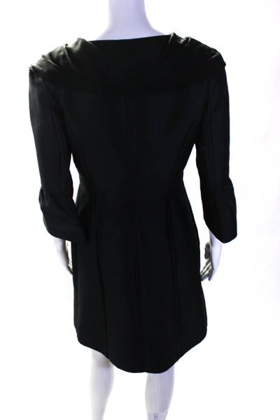 Louis Vuitton Womens Silk Chiffon Draped Collar Snap Front Coat Black Size 38
