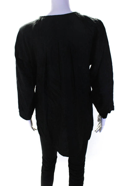 Nanette Lepore Womens Silk Lace Ruffled Long Sleeves Blouse Black Size 2