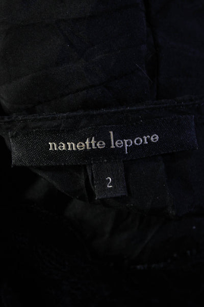 Nanette Lepore Womens Silk Lace Ruffled Long Sleeves Blouse Black Size 2