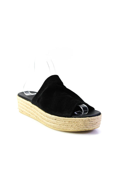 Vince Womens Suede Platform Open Toe Espadrille Slides Sandals Black Tan Size 9