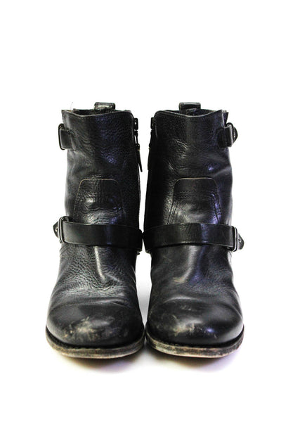 Rag & Bone Womens Leather Zippered Buckled Low Heeled Ankle Boots Black Size 9