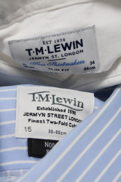T.M. Lewin Men's Cotton Striped Button Down Dress Shirt Blue Size 34, Lot 2