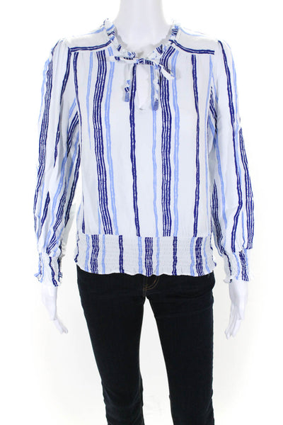 Walker & Wade Women's Long Sleeve V-Neck Striped Blouse White/Blue Size M