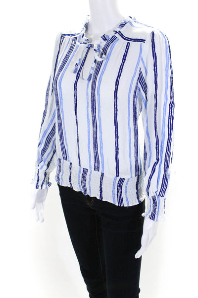 Walker & Wade Women's Long Sleeve V-Neck Striped Blouse White/Blue Size M