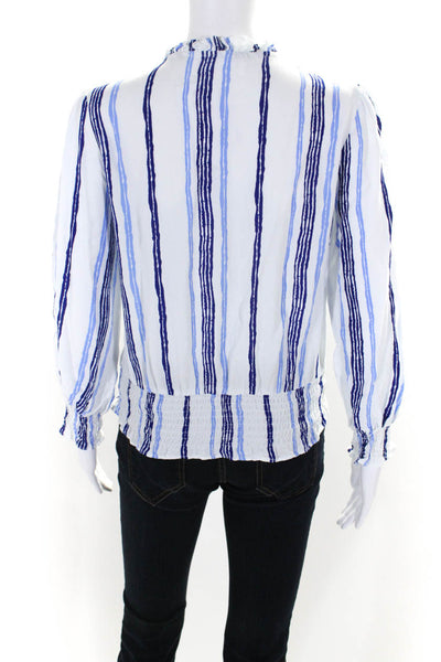 Walker & Wade Women's Long Sleeve V-Neck Striped Blouse White/Blue Size M