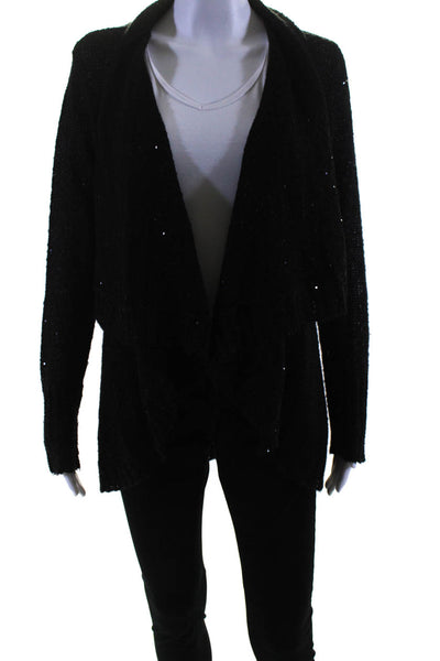 Sisters Womens Sequin Open Front Waterfall Cardigan Sweater Black Size Medium