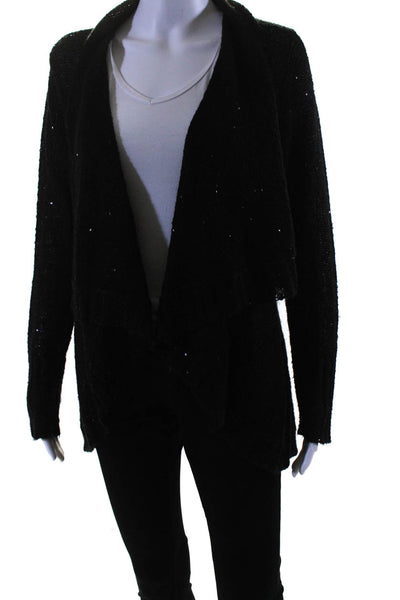 Sisters Womens Sequin Open Front Waterfall Cardigan Sweater Black Size Medium