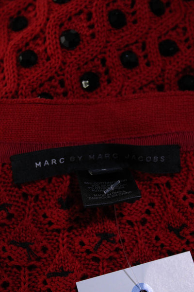 Marc By Marc Jacobs Womens Rhinestone Short Sleeve Cardigan Red Black Size Large