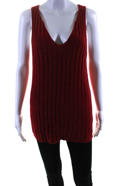 Creatures Of Comfort Womens Wide Rib V Neck Knit Tank Top Red Wool Size Medium