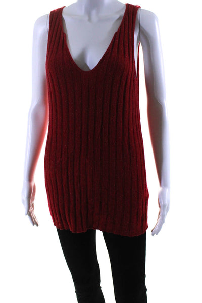 Creatures Of Comfort Womens Wide Rib V Neck Knit Tank Top Red Wool Size Medium