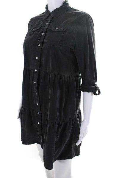 The Shirt Womens Cotton Corduroy Buttoned Tiered Long Sleeve Dress Gray Size XS